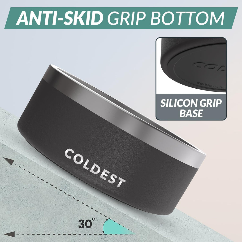 Coldest Dog Bowl - Anti Rust Metal, Non Slip, 3 Layers Insulated Stainless Steel Dog Bowls - Spill Proof & Heavy Duty - Water Bowl for Dogs, Cats & Pets, Dish Washer Safe (100 oz, Stealth Black) 