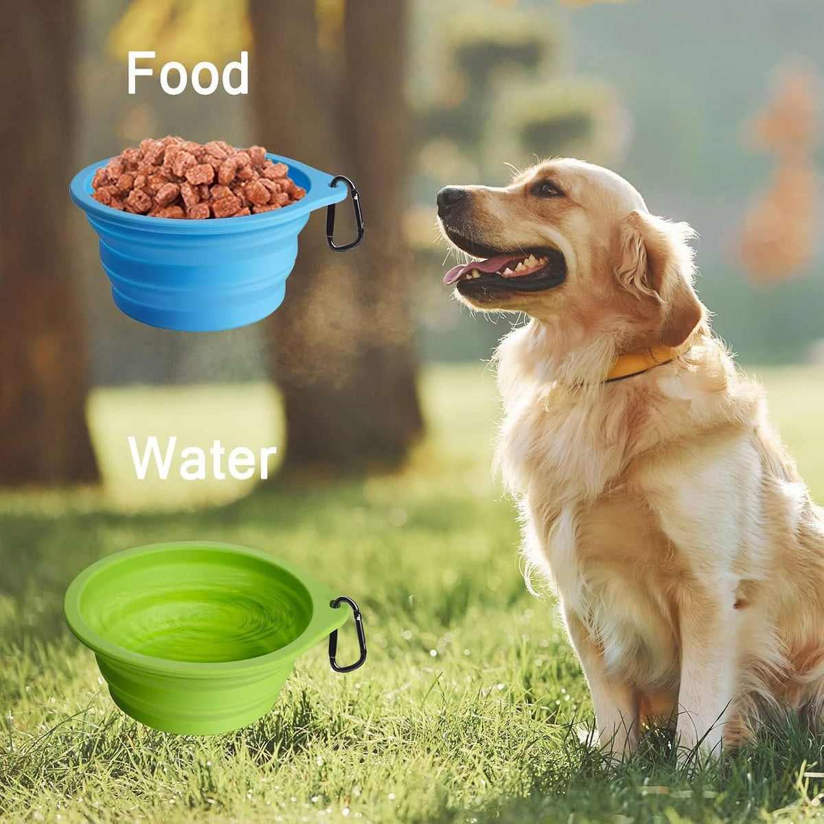 PetBonus 2-Pack Large Silicone Collapsible Dog Bowls, 34oz/1000ml BPA Free Portable Foldable Travel Bowl for Pet Cat, Food Water Feeding Dish for Camping with 2 Carabiners (Light Blue & Green) | 34 Oz, Silicone, Foldable Expandable Cat Feeding Cup Dish...