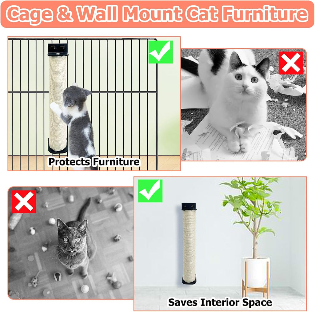 Cat Scratching Post Wall Mounted 2-in-1 Cage Mount Cat Scratcher