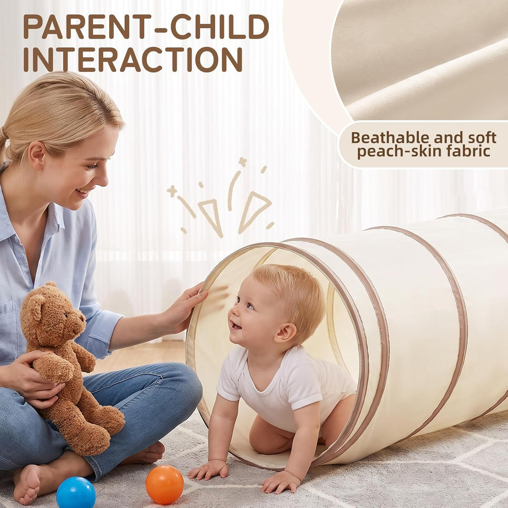 Moncoland Kids Play Tunnel Tent for Toddlers, Pop Up Crawl Tunnel Toy for Baby or Pet with Neutral Color, Collapsible Gift for Boy and Girl Play Tunnel Indoor and Outdoor Game (Beige Tunnel)