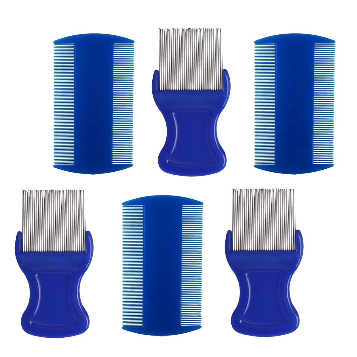 HESSION 6 Pack Flea Lice Combs Removal Dandruff Comb with Metal Teeth Double Sided Fine Combs Metal Teeth Flea Lice Combs for Pets Kids Adults (Blue)