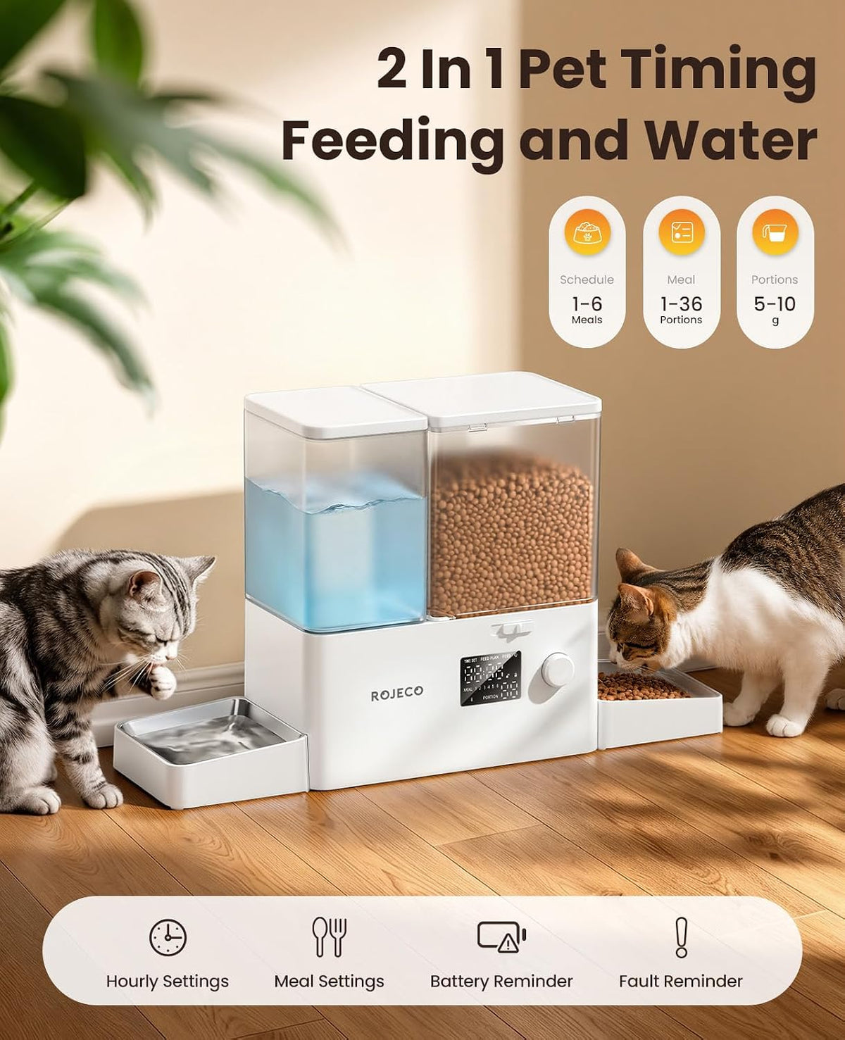 ROJECO Automatic Cat Feeder and Water Dispenser,8.5L Timed Cat Feeder