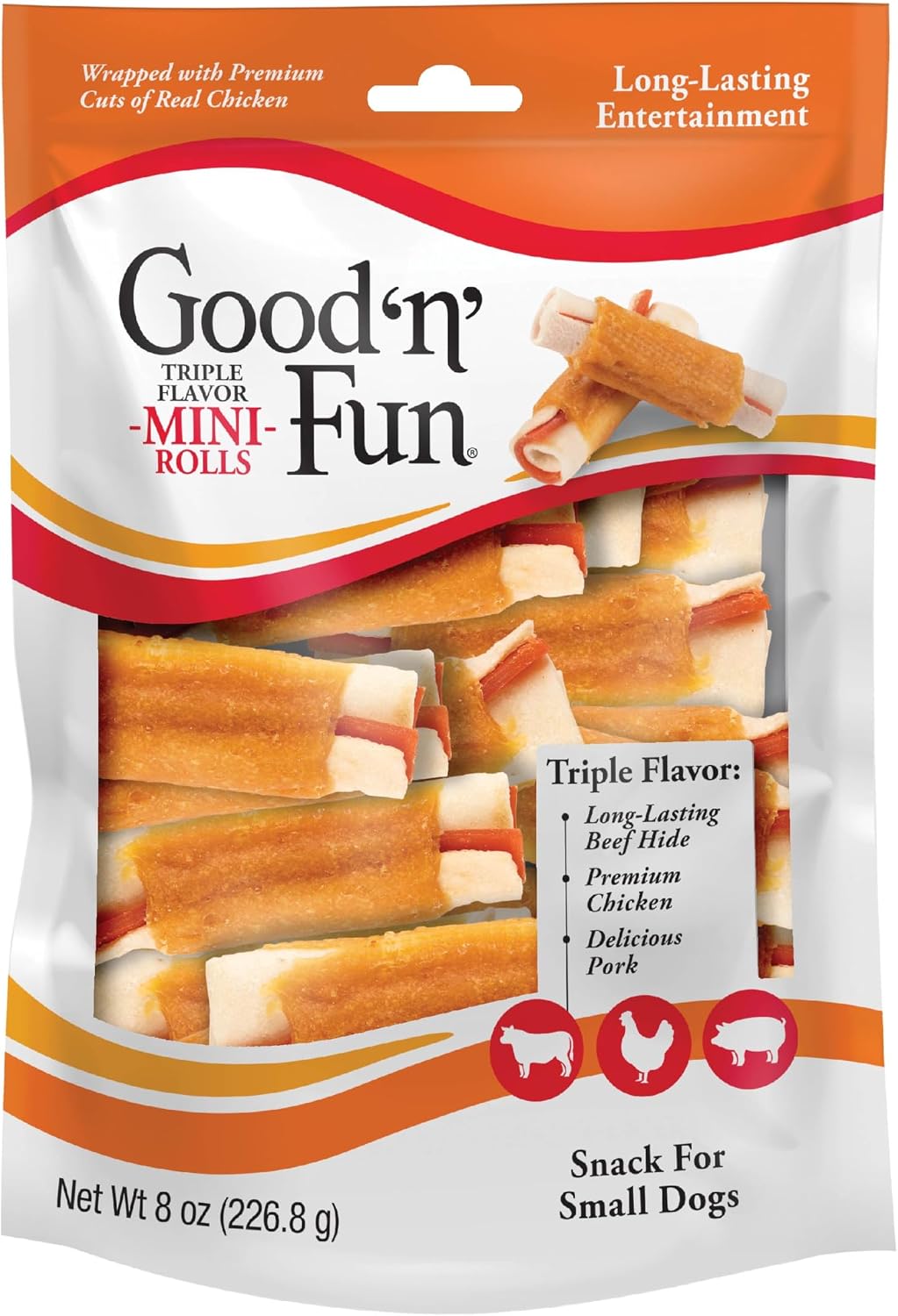 GOOD 'N' FUN Mini Roll Long-Lasting Dog Treat for Small Dogs, 8 oz