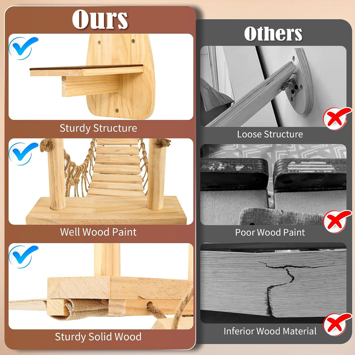 Calmbee Cat Wall Shelves, Cat Wall Furniture 70" Cat Bridge Wall Mount Cat Perch Wooden Hammock Cat Tree Cat Climber Cat Cloud Shelf Board Cats Bed