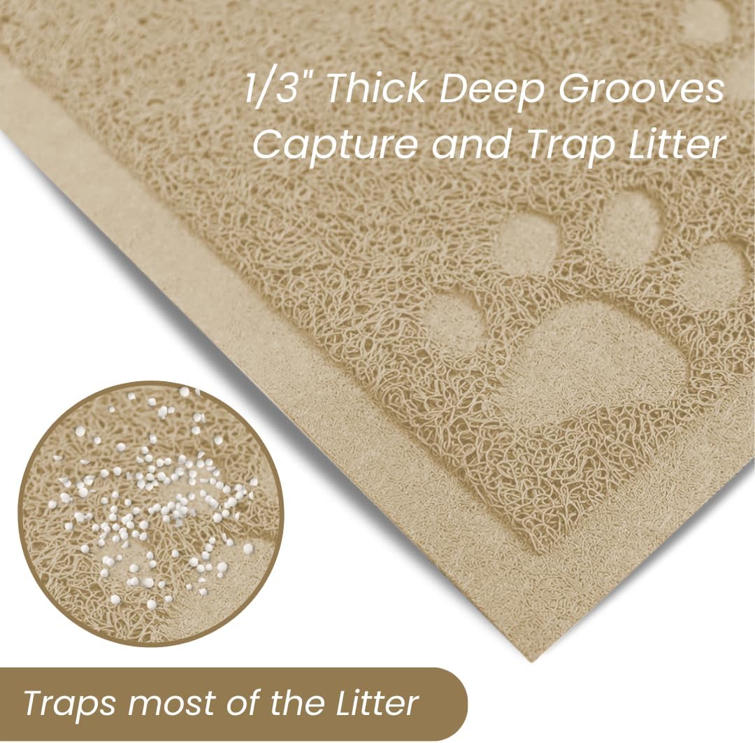 Andalus Small Cat Litter Mat, Pack of 1 - Waterproof, Non-Slip & Easy to Clean Cat Litter Box Mat for Extra Efficient Pet Litter-Trapping, Beige (15.75” X 11.75”)