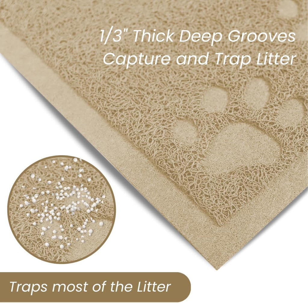 Andalus Large Cat Litter Mat, Pack of 1 - Waterproof, Non-Slip & Easy to Clean Cat Litter Box Mat for Extra Efficient Pet Litter-Trapping, Beige (30” X 18”)