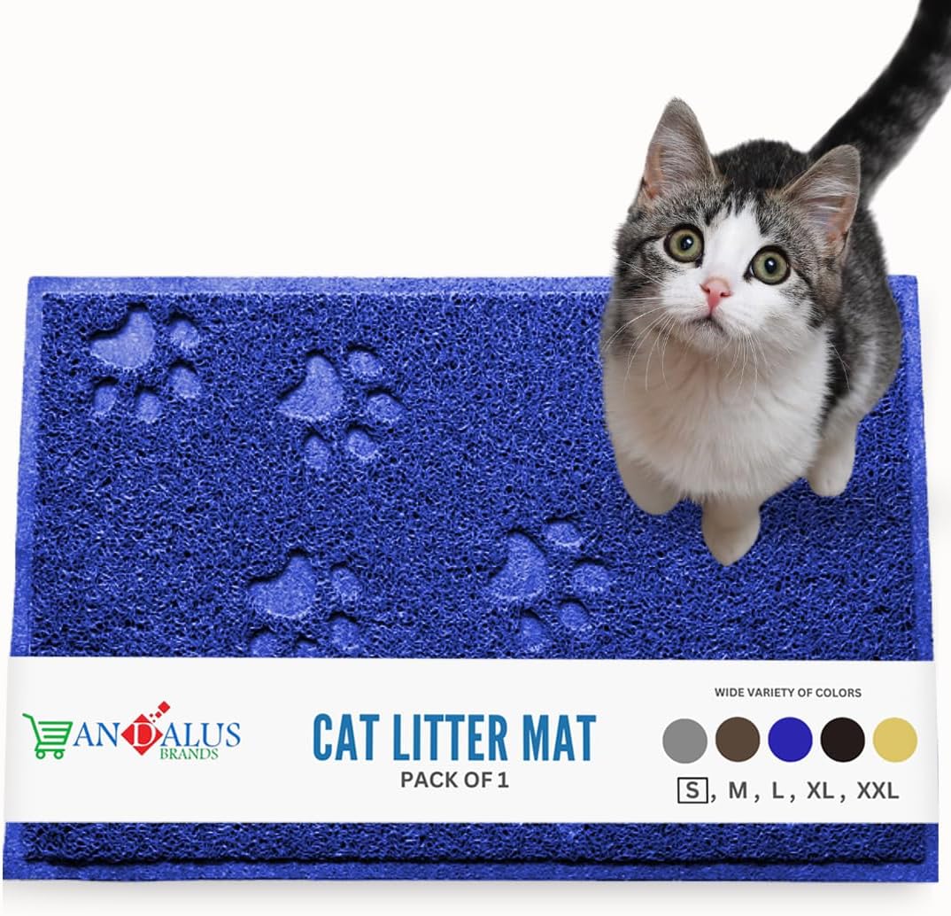 Andalus Small Cat Litter Mat, Pack of 1 - Waterproof, Non-Slip & Easy to Clean Cat Litter Box Mat for Extra Efficient Pet Litter-Trapping, Blue (15.75” X 11.75”)
