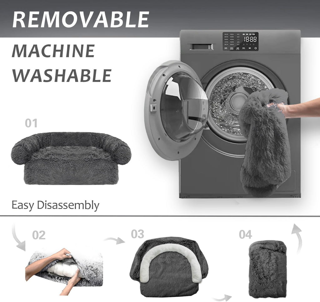 Calming Dogs/Cats Bed Mats, Dog Pad Washable Removable Couch Cover, Plush Long Fur Mat for Pets, Waterproof, Perfect for Small, Medium and Large Dogs and Cats (Dark Gray, 36"x31.5"x 5.0")