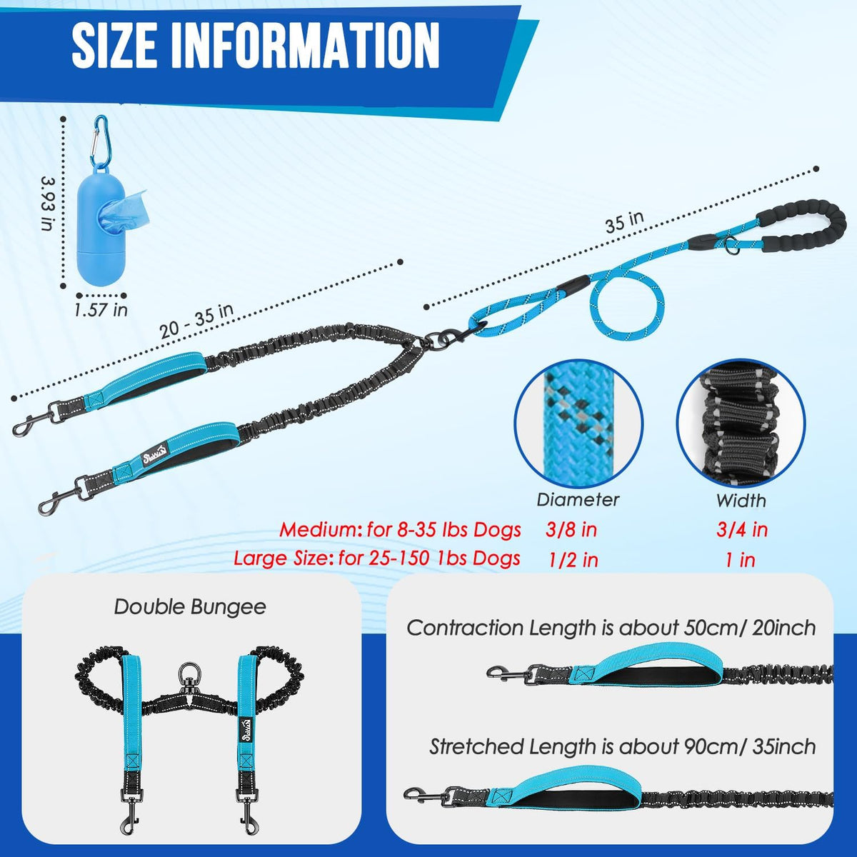 Lukovee Double Dog Leash, Heavy Duty Lead, No Tangle, Plus Handle,M