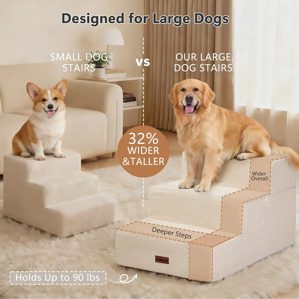 Dog Stairs for Large Dogs 18" H, Extra Wide Pet Steps for Couches & Beds