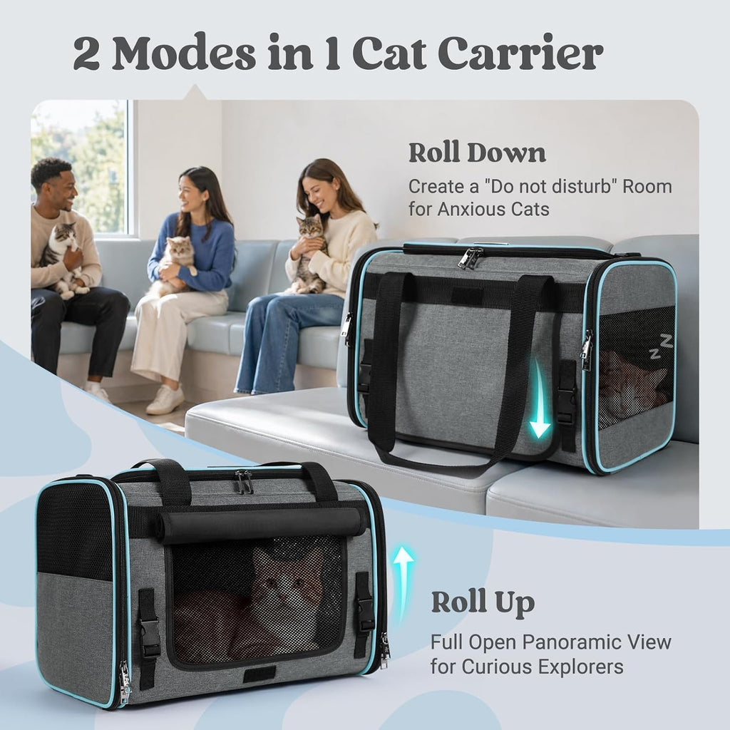rabbitgoo Cat Carrier Soft with Rollable Flap, Travel Safe for Car Airline