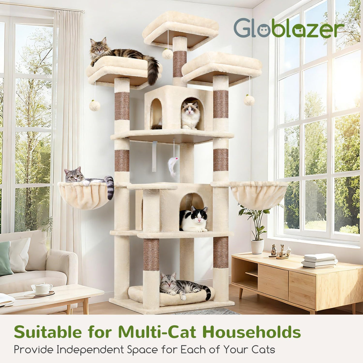 Globlazer Big XL Cat Tower for Indoor Multiple Cats, F68B, Beige