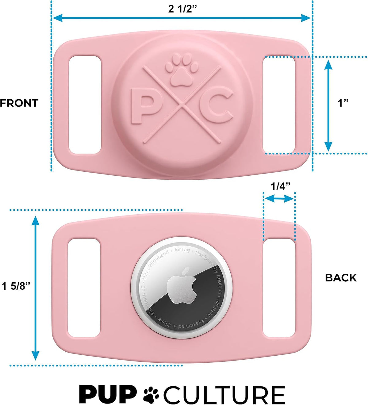 Pup Culture AirTag Collar (2 Pack) | Durable Dog AirTag Holder - Track Your Pet Using Apple AirTag Technology