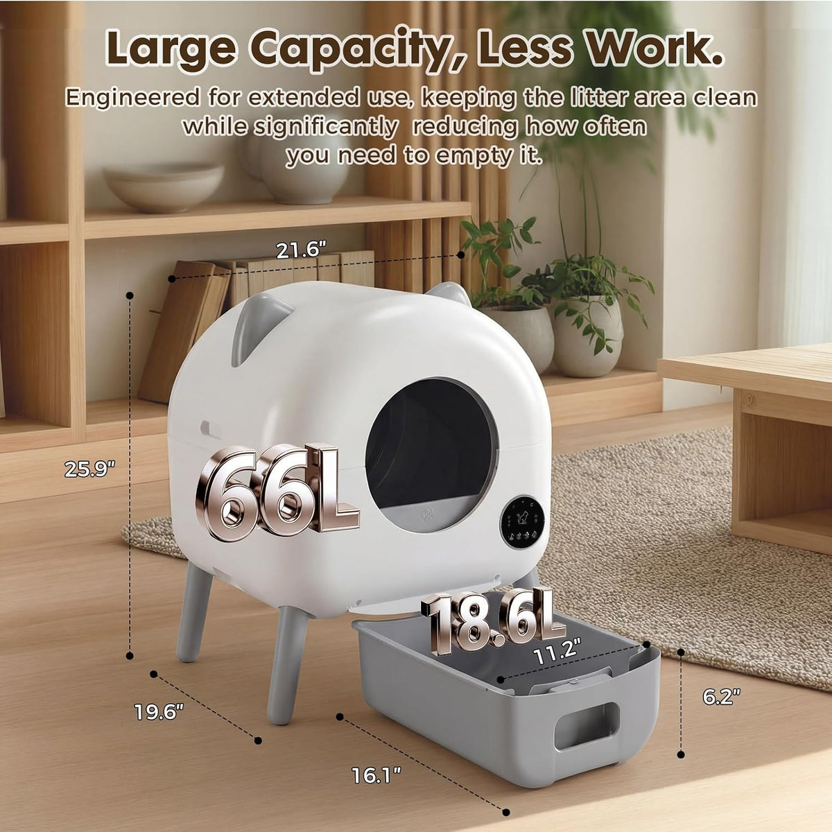 GTPLAYER Automatic Self-Cleaning Cat Litter Box, 2026 Upgraded 66L+18.6L Extra-Large Covered Smart Box with App Control, Safety Sensor System, Easy-Clean Waste Bin, Ideal for Multi-Cat Homes,White