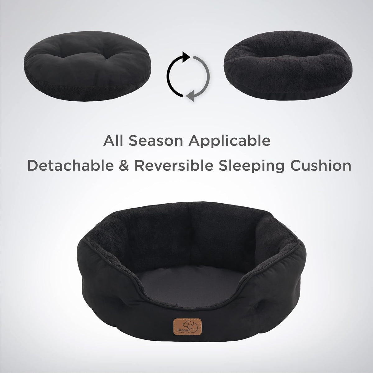 Bedsure Small Dog Bed Washable,Round Cat Beds for Indoor Cats,25in Black