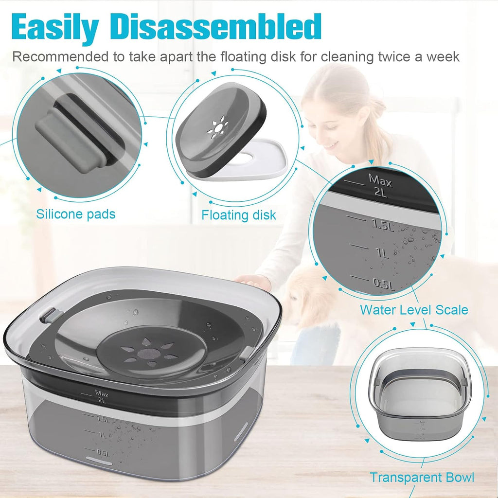 UPSKY 70oz Dog Water Bowl, No Spill Slow Drinking Feeder for Messy Drinker | Large Capacity, Spill Proof, Prevent Pet Prevents Choking, Anti-Slip, Visible Water Level, Suitable for Travel and Car Trips