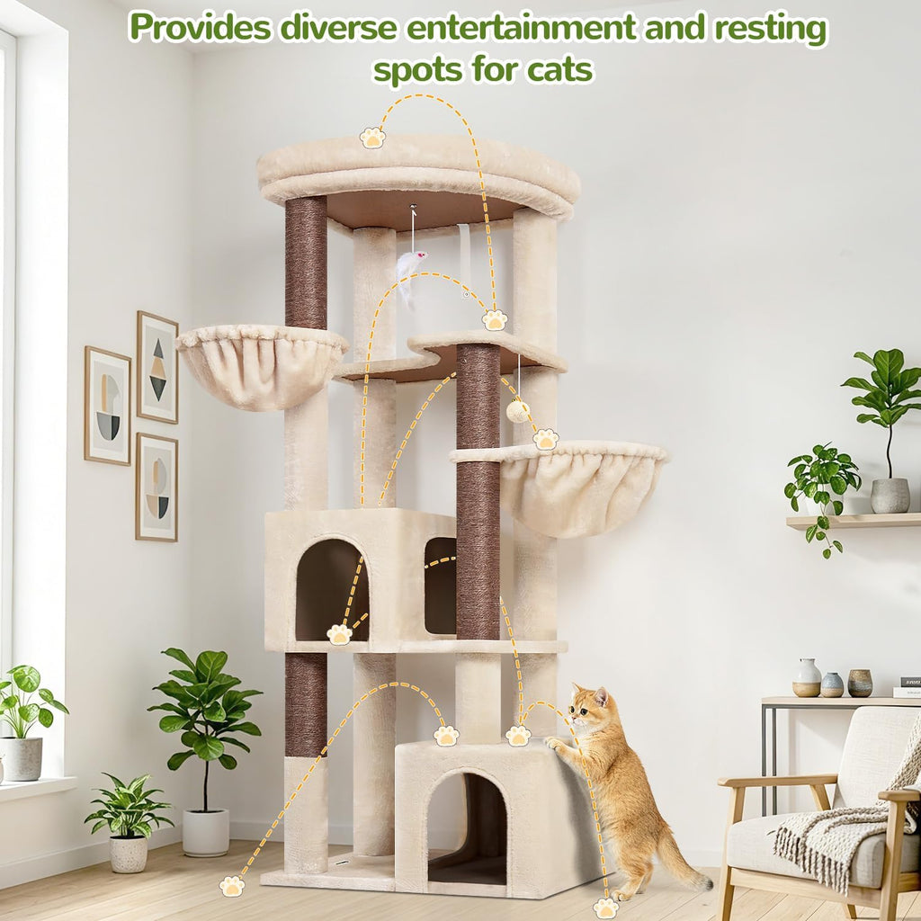 Globlazer C64 Heavy Duty Corner Cat Tree, 64in Large Cat Tower, Beige