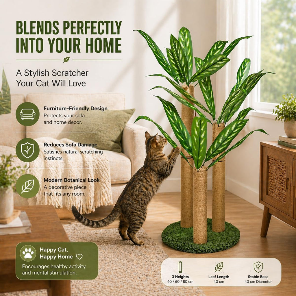 LEMONDA 31.5Inch Cat Scratching Post,Cat Scratcher Tree with 3 Scratching Poles & 2 Interactive Dangling Balls,Cats Scratching Posts for Indoor Kitten & Adult Cats (Calathea Tree)