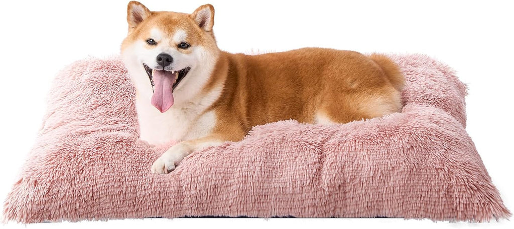 EHEYCIGA Fluffy Dog Crate Bed for Large Dogs, Plush Faux Fur Pad, Pink