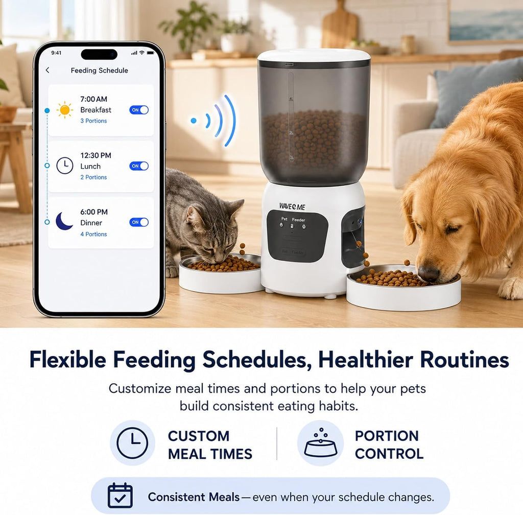 Automatic Cat Feeder for 2 Cats with Dual Cameras, 6L Dual Bowl Pet Feeder