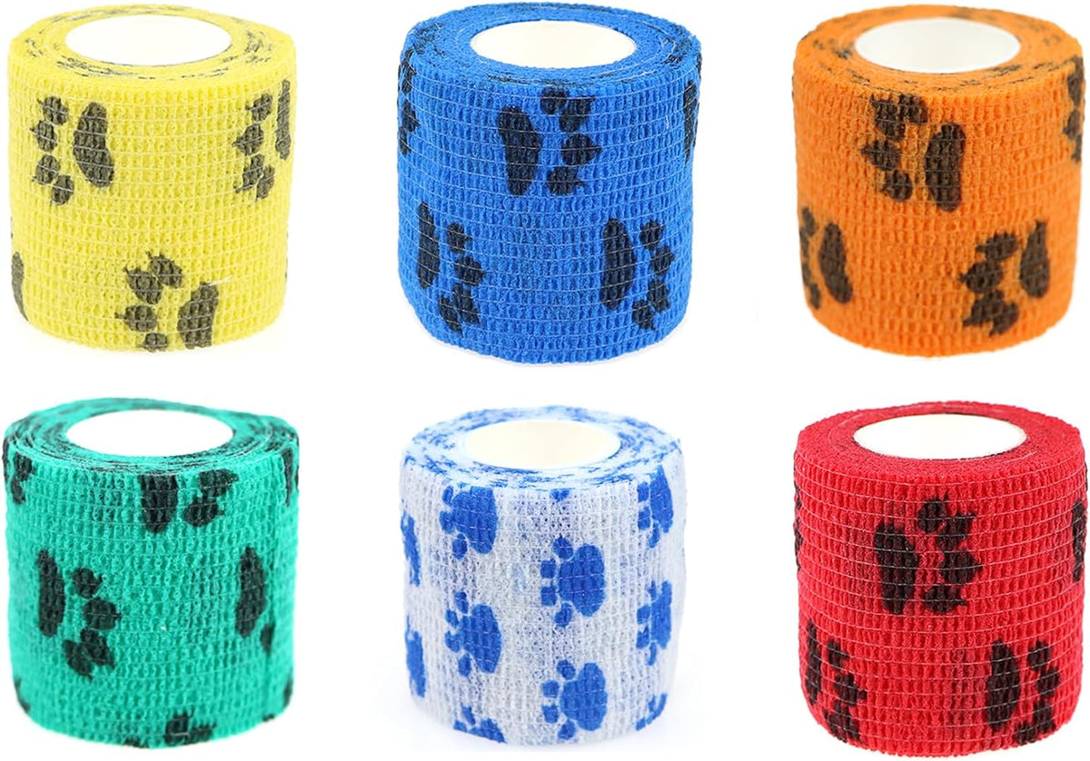 Self Adhesive Bandage Wrap Animal Cohesive Bandage Self Adherent Wrap First Aid Tape for Dogs Cats Horses Birds & Wrist Healing Ankle Sprain (2 Inch Gourd Prints 6 Rolls)