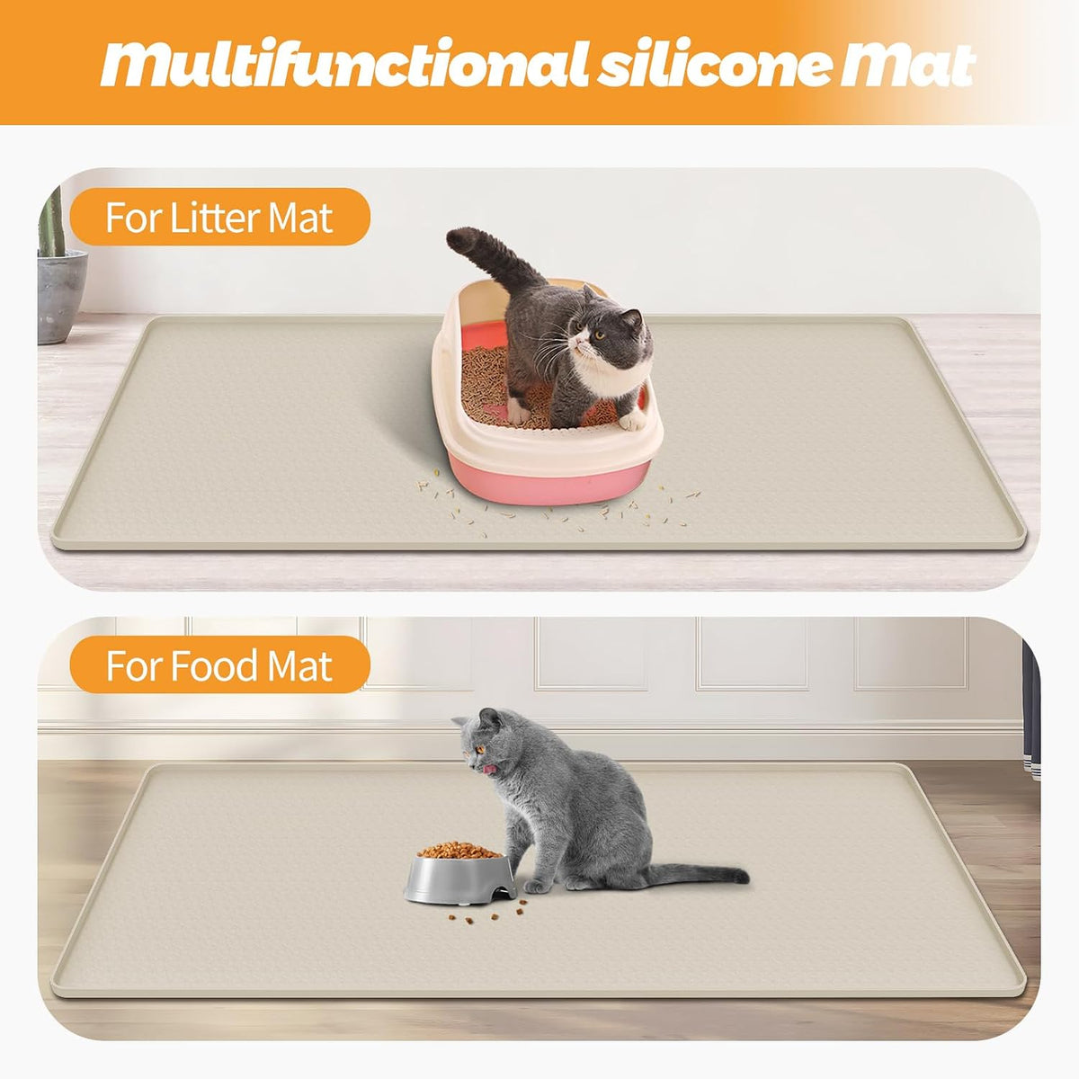Cat Litter Mat for Litter Box 51"x25.6" Extra Large Silicone Mat, Beige
