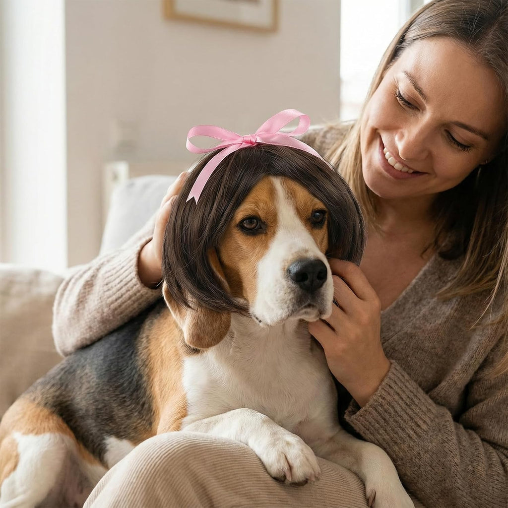 Dog Wigs for Small Dogs, Funny Dog Wigs with Adjustable Elastic Bands, Cat Wig for Halloween Cosplay Small Medium Pet Decoration Parties Funny