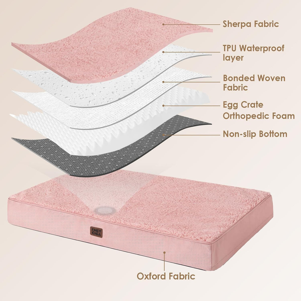 EHEYCIGA Orthopedic Dog Bed Large with Removable Washable Cover, 44IN Pink