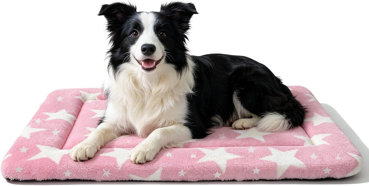 Dog Bed Mat, Reversible Crate Pad & Durable Dog Bed - Machine Washable Kennel Mat with Ultra Soft for Medium Dogs (Big&Small Stars Pink, 30" L*20" W*1.5" Th)