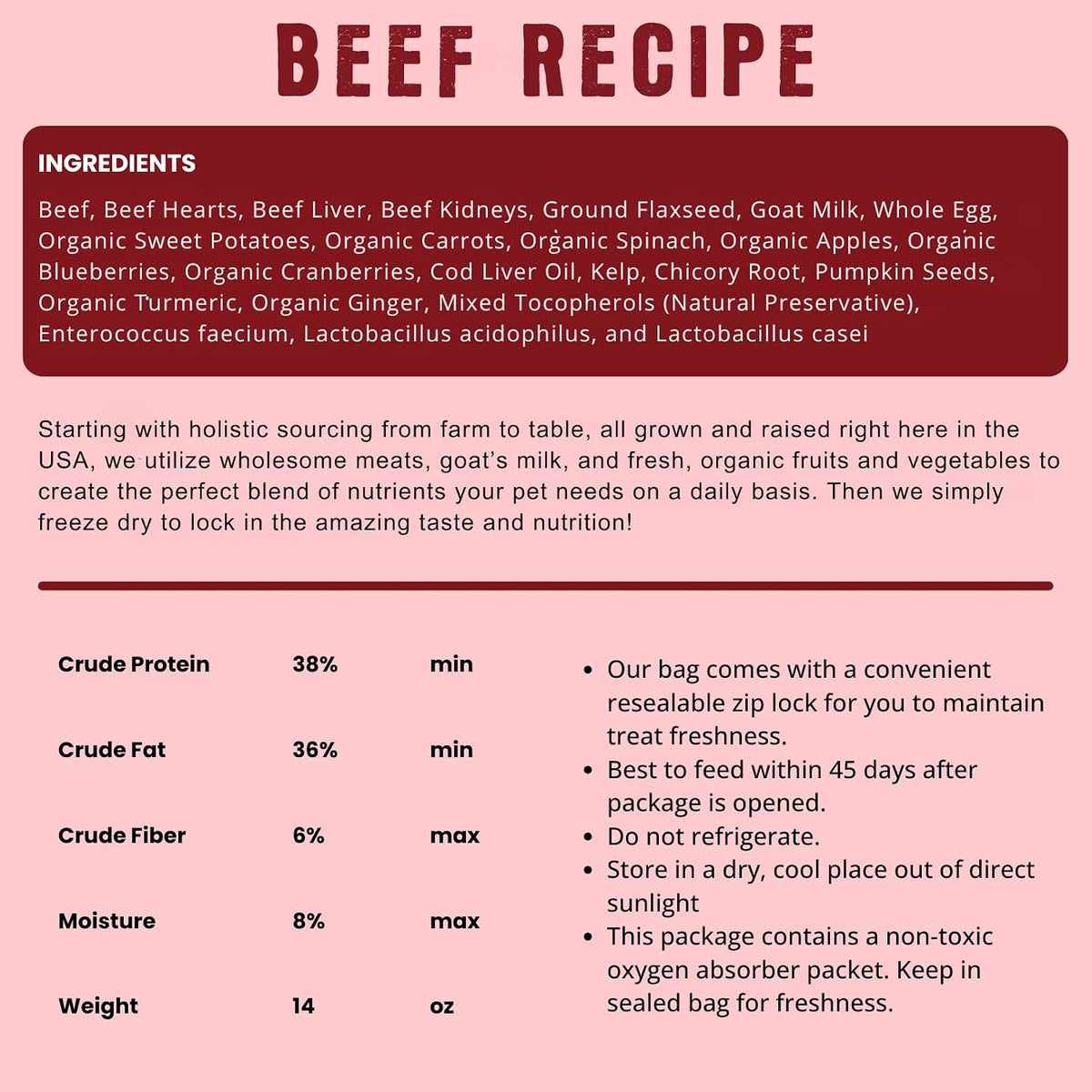Shepherd Boy Farms Freeze Dried Dog Food - Beef Recipe, USA Made 14 oz
