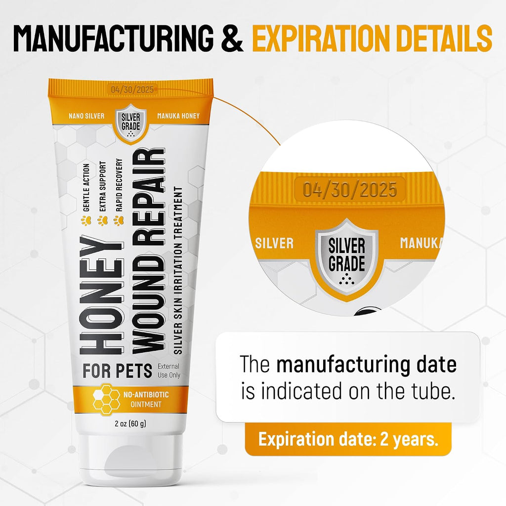 Best Hot Spot Treatment for Dogs & Horses – Dog Wound Care with Silver for Scratches, Sores, Rashes, Irritations – Honey Wound Repair Ointment in Gel Form for Horses & Cats + 2 Bandages – 2 Oz