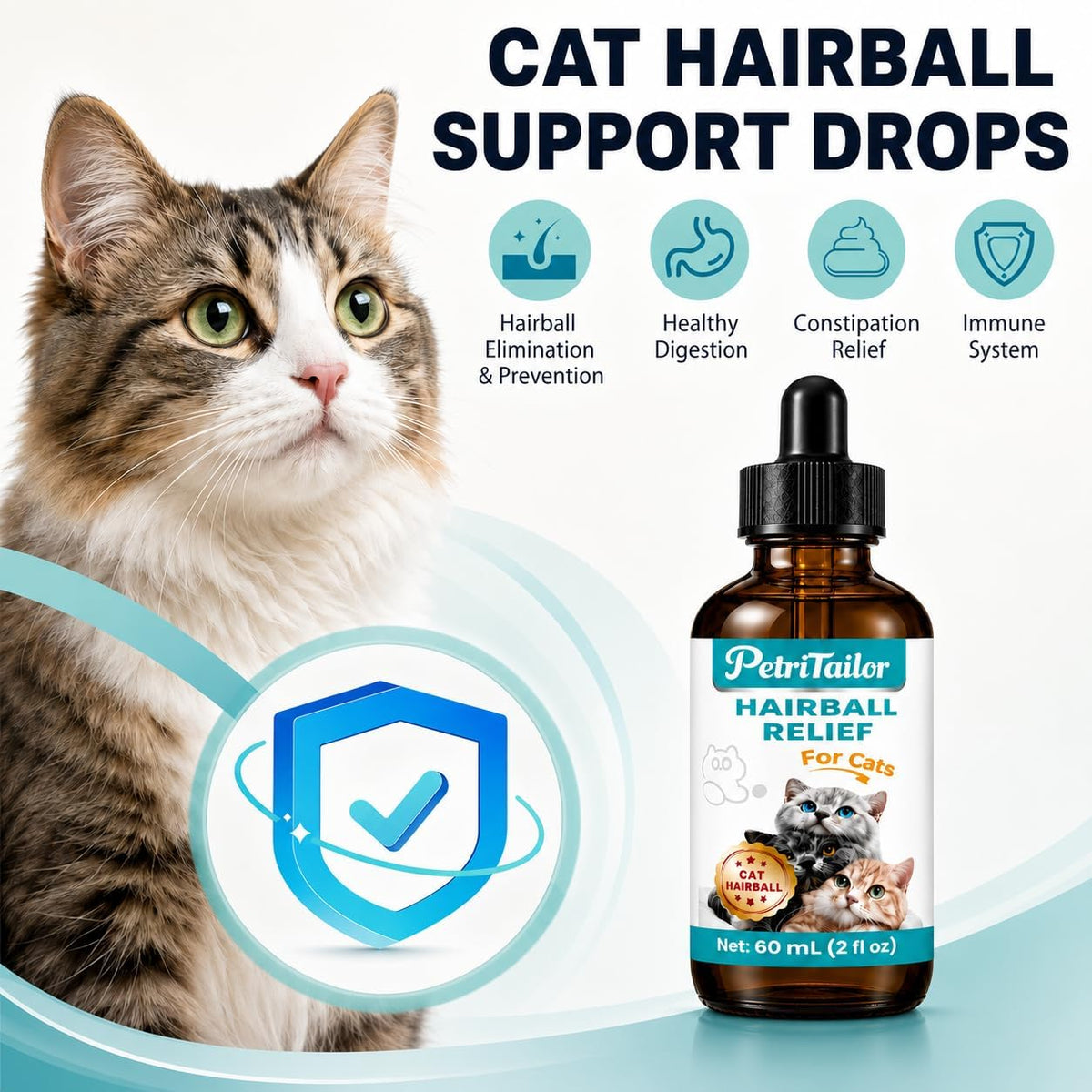 Cat Hairball Remedy Drops for Indoor Cats – Furball Control & Relief, Supports Digestion, Skin & Coat Health
