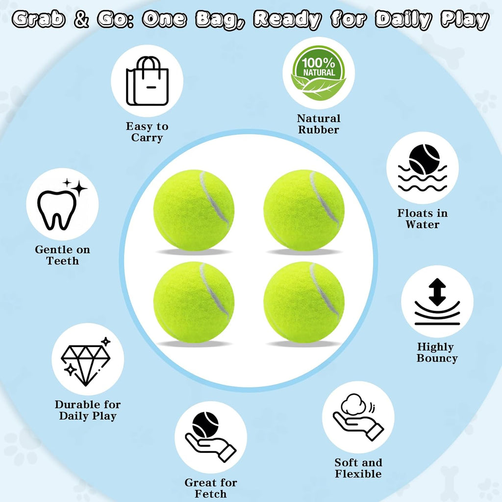 Magicorange Tennis Balls for Dogs,Colorful Easy Catching Dog Balls,4 Pack | Bright Yellow Dog Playing Balls, Easy to Spot And Fetch, Tennis-Style Pet Toy, with Mesh Bag for Training and Outdoor Fun