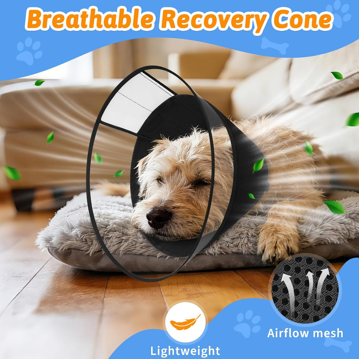 Dog Cone Collar, Clear Soft Cone to Stop Licking, Breathable Mesh