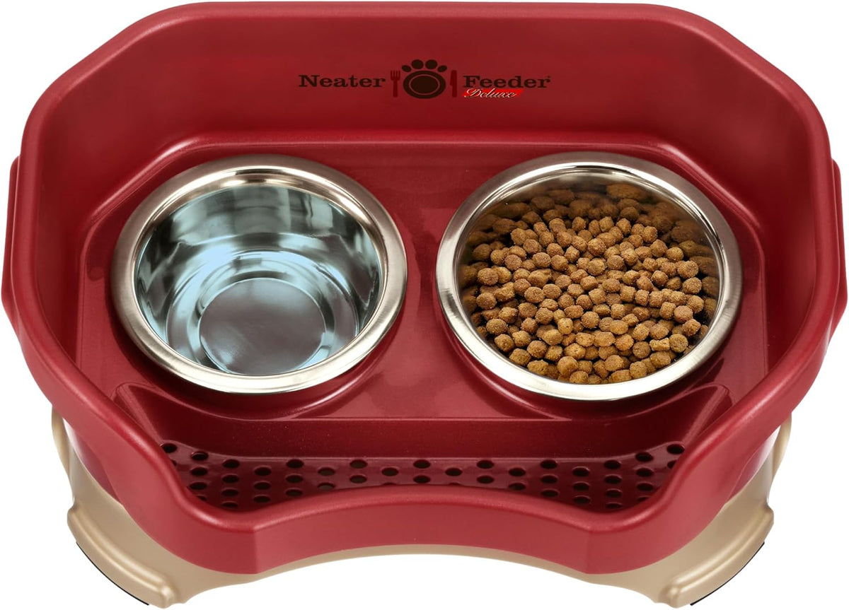 Neater Pet Brands Neater Feeder Deluxe Mess Proof Dog Bowls Elevated for Small Dogs Under 19 lbs, Made in USA, No Spill Raised Dog Food Bowl Stand Feeding Station, Food and Water Bowl Set, Cranberry 