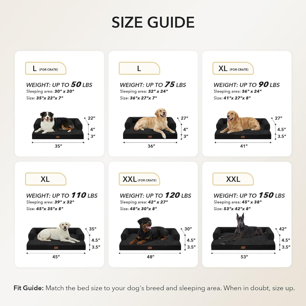 Waterproof Orthopedic Dog Bed for Medium Dogs, 35x22in, Black