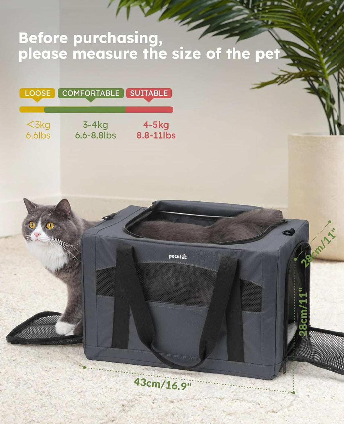 Pecute Cat Carrier Stable, Pet Carrier with Privacy Partition,Dark Gray