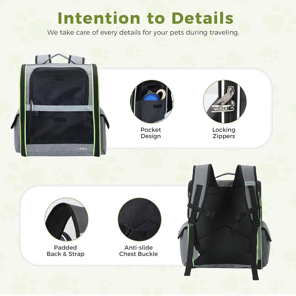 Lekereise Cat Backpack Carriers, Dog Carrier Backpacks with Breathable Mesh for Small Medium Large Cats Dogs Puppy Up to 25 Lbs, Pet Foldable Carrying Backpack Ventilated for Travel Hiking Collapsible