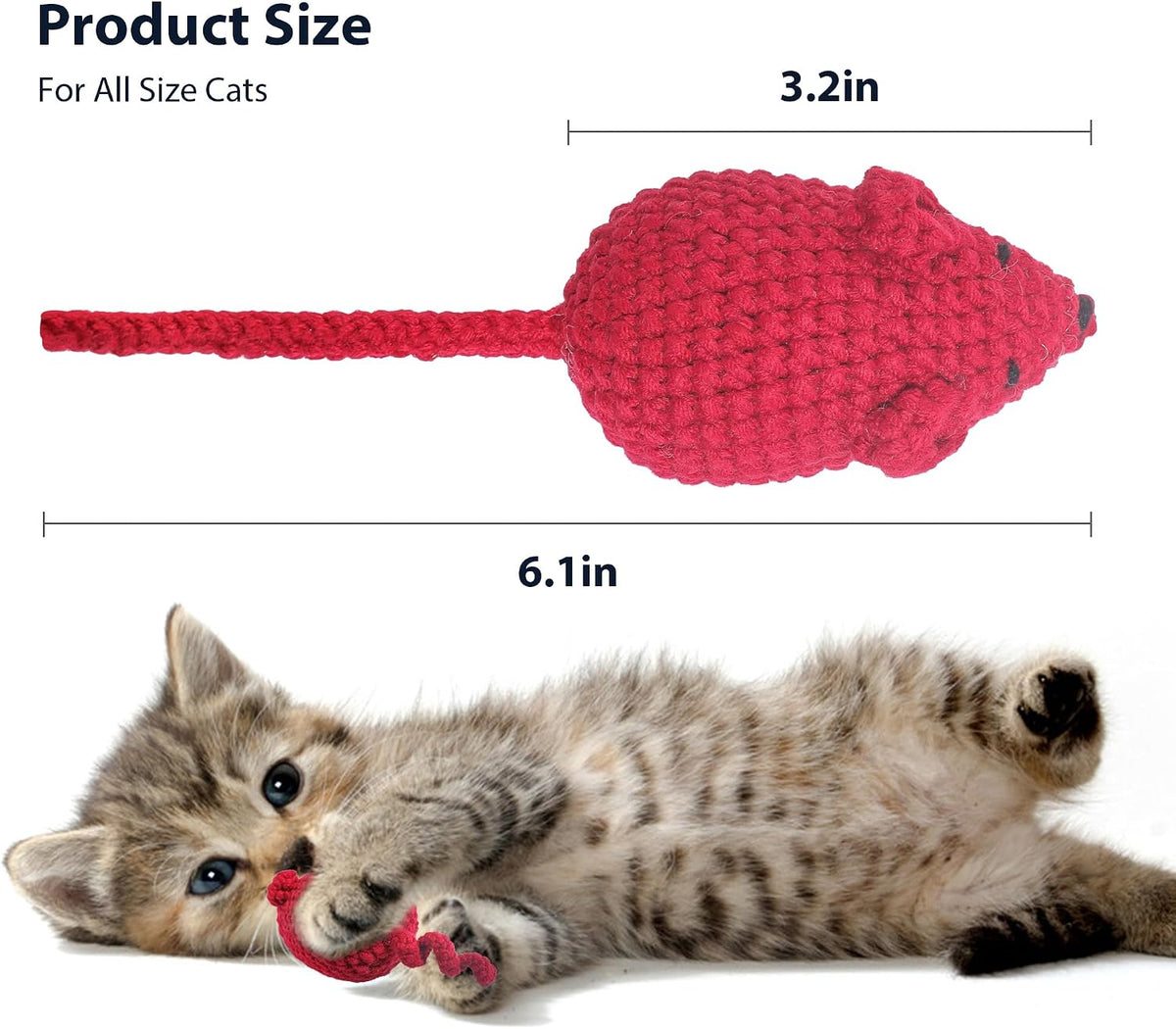 Catnip Toys Crochet Mouse, 6 Pcs Yarn Cat Nip Mice Safe Teeth Cleaning Chew Toy for Indoor Kittens Kitty, Adult Cats Interactive Catnip Cat Kicker Toys Anxiety Relief