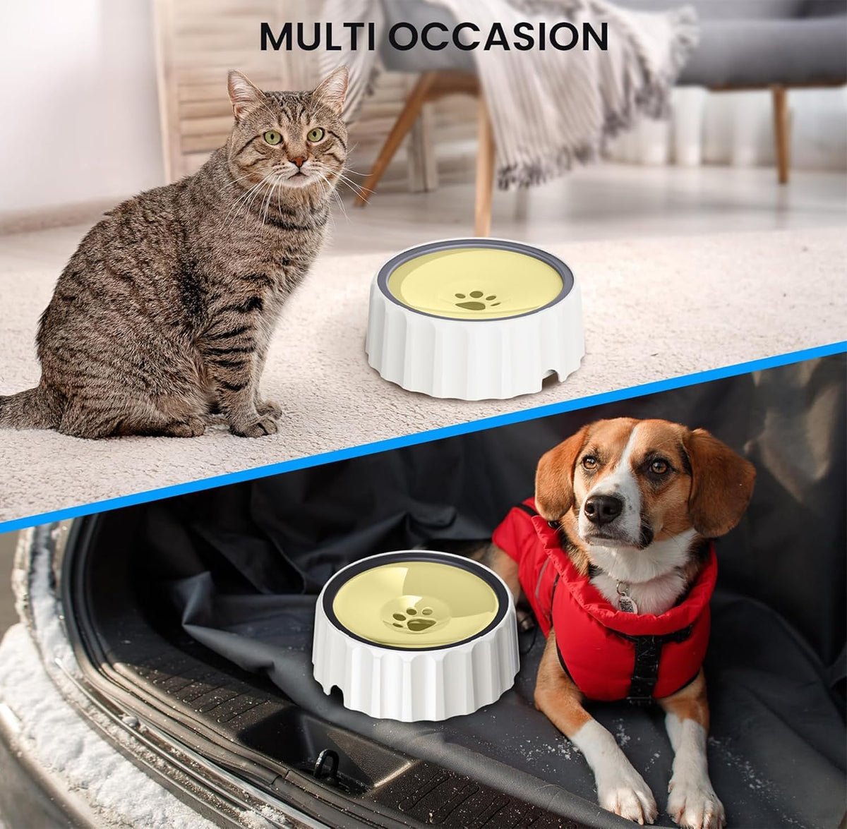 Dog Small Animals Water Bowl No Spill 70oz/2L Large Capacity Dispenser Non Slip No Splash Small Animals Bowl Pet Slow Feeder No Drip Dog Water Bowl on Vehicle for Dogs and Cats - Beige