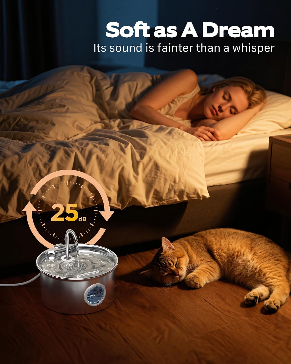 Stainless Steel Cat Water Fountain: Cat Fountain with 6 Filters + 3 Sponges