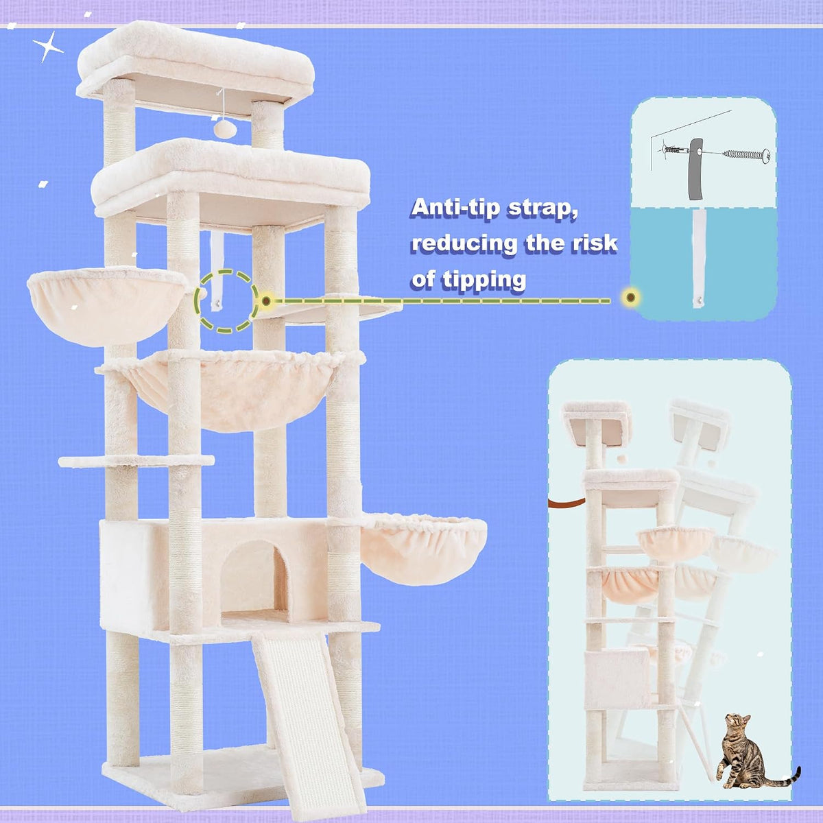 Hey-brother Cat Tree Tower with Extra Large Platform and Basket, MPJ080M