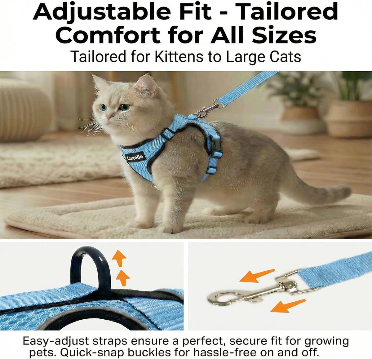Luxelle 2 Pack Escape-Proof Cat Harness and Leash Set for Walking – Adjustable No Pull Soft Vest with Easy-Wear Buckle, Reflective Straps, Breathable Mesh – Outdoor Travel Harness for Cats & Kittens