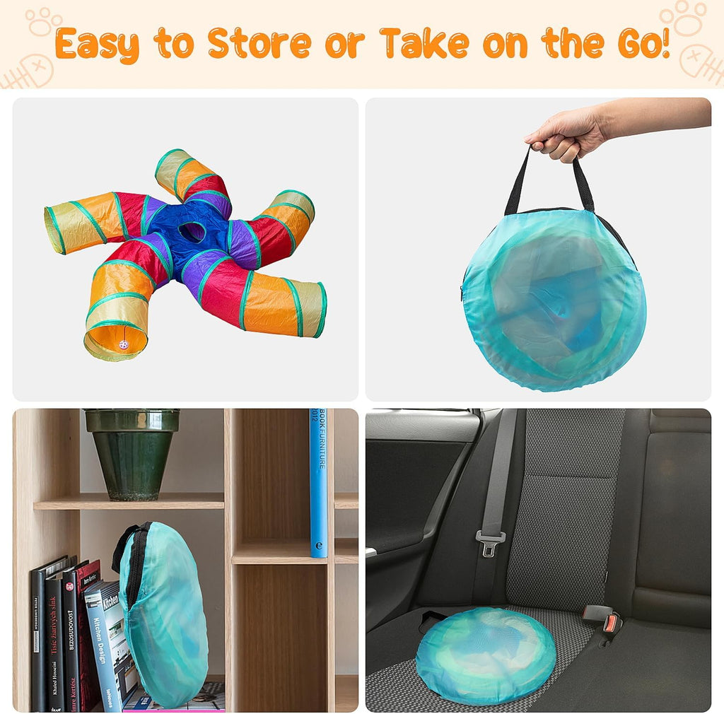 Depets Cat Tunnel for Indoor Cats, Large Collapsible Cat Tube Toys, 5-Way