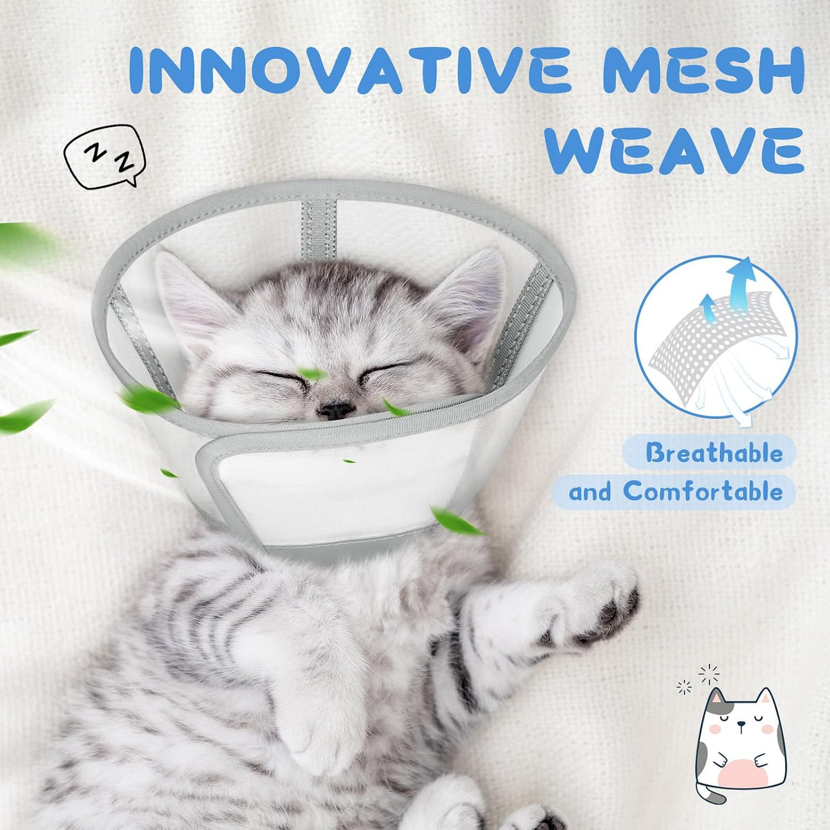 Supet Soft Cat Cone Collar Recovery to Stop Licking Breathable Mesh Surgery