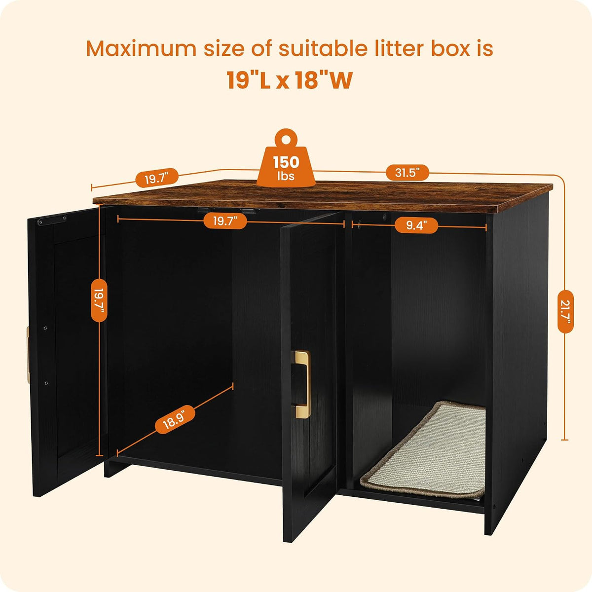 DWANTON Cat Litter Box Enclosure, with Scratching Mat, 31.5" x 19.7"x 21.7"