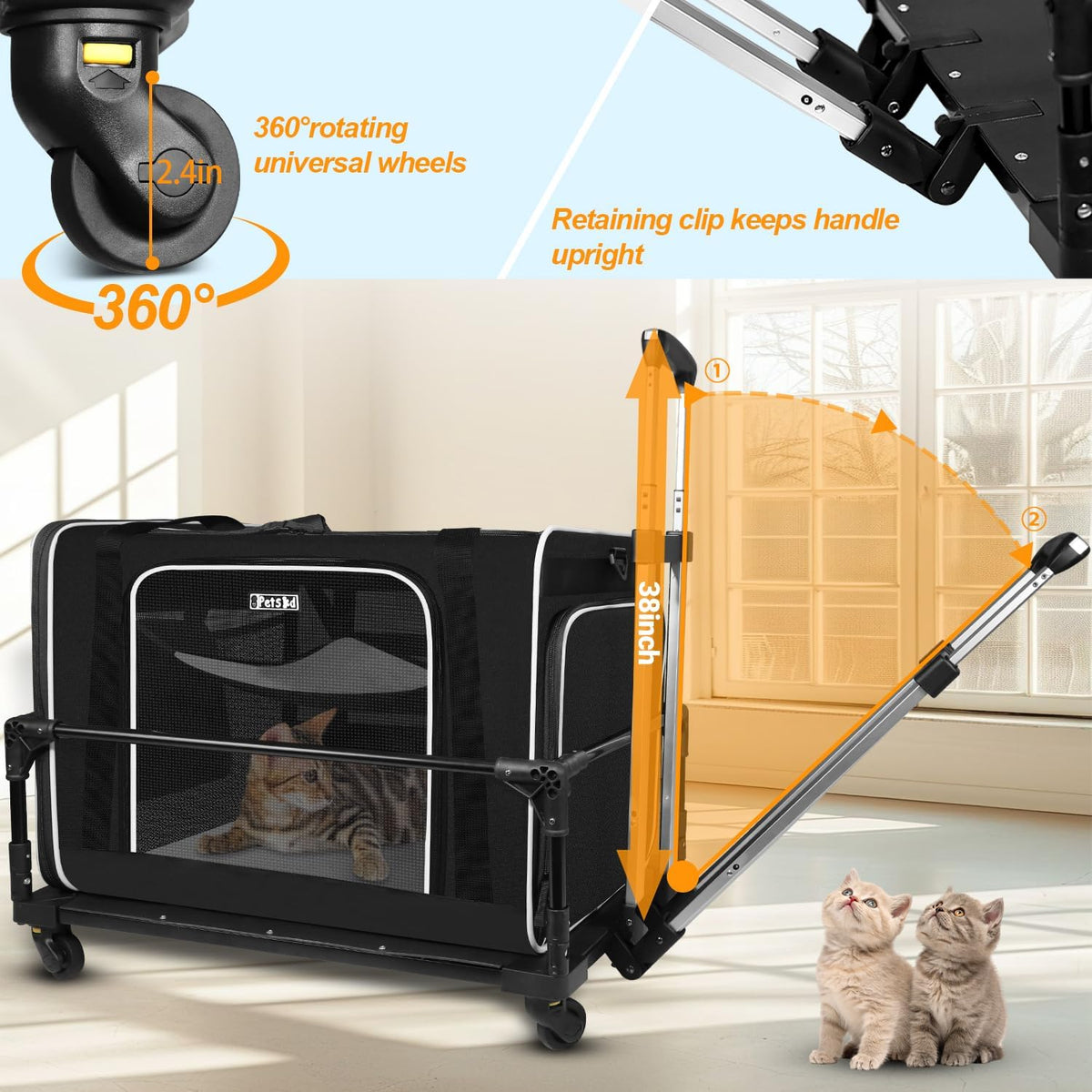 Petskd Side Expandable Extra Large Cat Carrier with Litter Box and Wheels