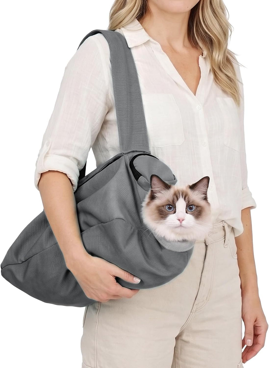 Cat Carrier Pouch, Soft Cat Grooming Restraint Bag for Vet Visits