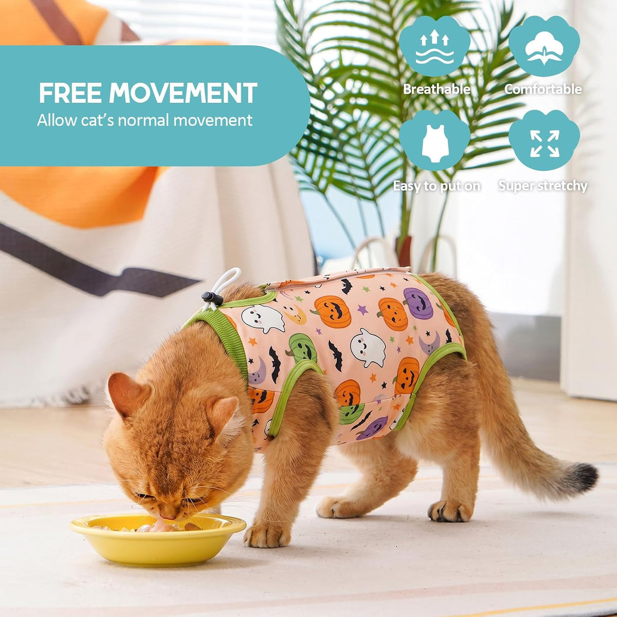 Avont Halloween Cat Recovery Suit - Kitten Onesie for Cats After Surgery