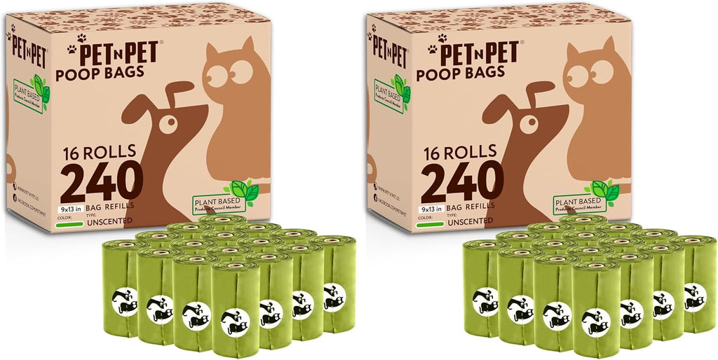 Pet N Pet Poop Bags For Dogs, 240 Counts Plant Based Dog Poop Bags Rolls, Thick Doggie Poo Bag, 100% Leak-proof, Easy to Use Pet Waste Bag (Pack of 2)